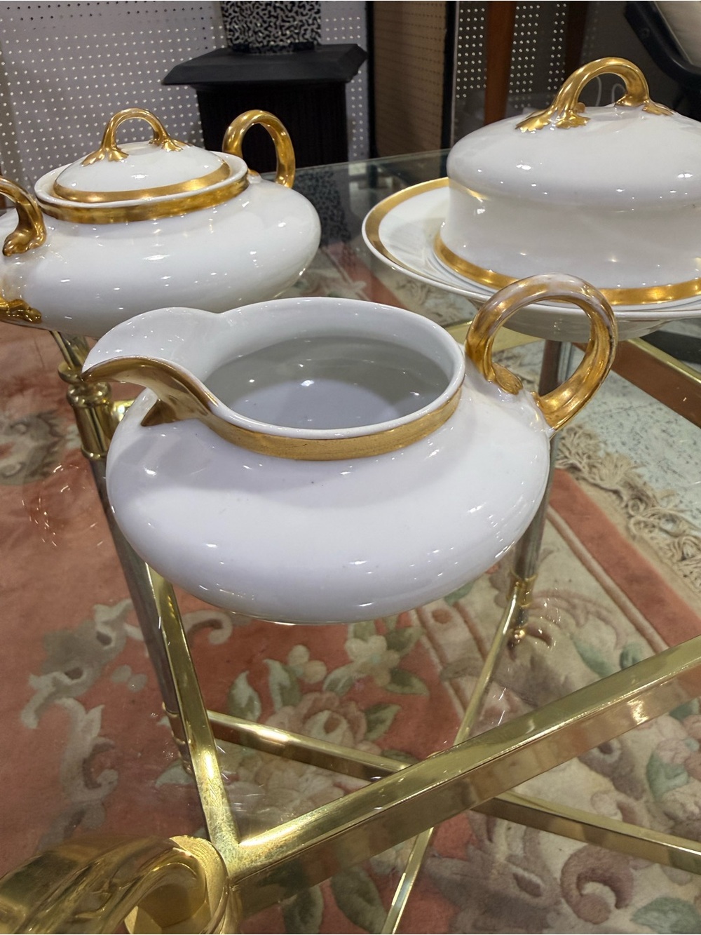 Limoges Wm Guerin & Co GUE79 5" Gravy Pitcher Gold Trim